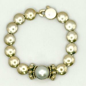 Lagos VINTAGE Caviar Pearl Dome Silver & 18 Kt Gold Bracelet